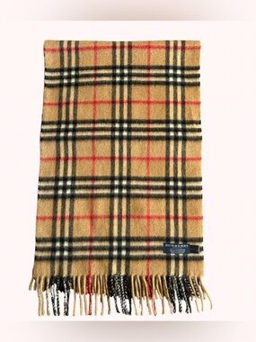 Vintage Burberry Cashmere Nova Check 100% Scarf Made in England Camel